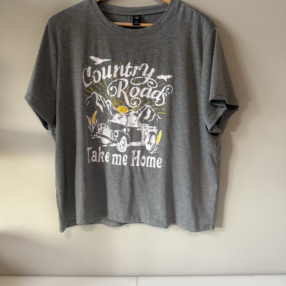 2XL‎ gray Tshirt "Country Roads Take Me Home" SHEIN